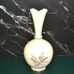 Vintage Lenox Vase Made In USA Wheat Design Gold Colored Band Home Decor
